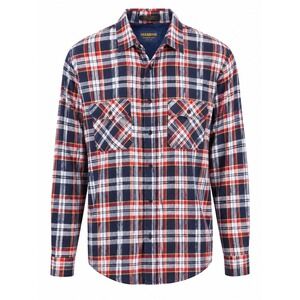Vintage 80s Oakbrook Plaid Flannel Shirt Men's XL Made in USA Navy Red White